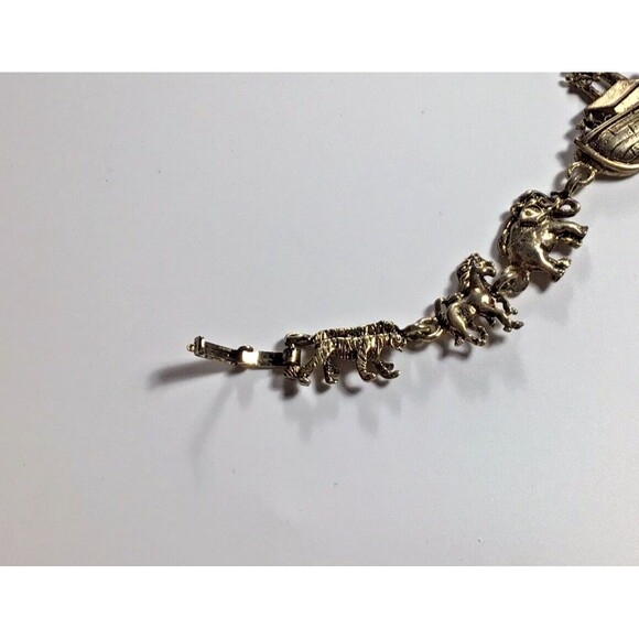 Vintage Noahs Ark Chunky Bracelet Gold Tone Link Charm Religious 7.5" Animals - Picture 3 of 4